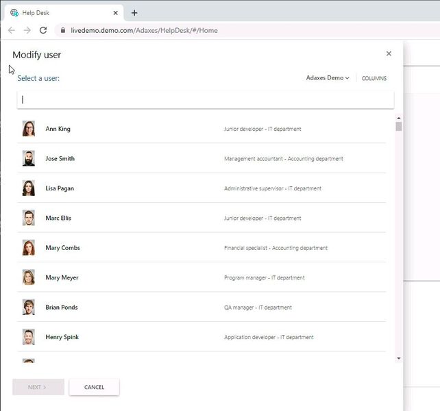 Verwalten von Benutzerkonten im Webportal von Adaxes. (Bild: Joos / Adaxes)