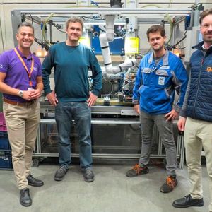 From left: Kai Schmitz, Product Manager for Automation Technology & Robotics at Igus, Matthias Leienbach, Plant Manager at Meleghy Automotive, Richard Kremser, Electrical Technician at Meleghy Automotive, and Florian Berg, Technical Sales Consultant at Igus(Image: Igus)