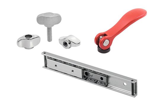 Zuverlässige Funktion auf kleinstem Raum: Miniaturvarianten der Bediengriffe, Spannelemente und Teleskopschienen von Heinrich Kipp Wek.(Bild:  Kipp Werk)