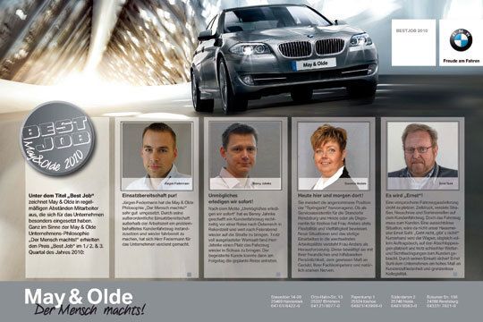 Unter dem Titel „Best Job“ zeichnet May & Olde in regelmäßigen Abständen Mitarbeiter aus, die sich für das Unternehmen besonders  eingesetzt haben. (Archiv: Vogel Business Media)