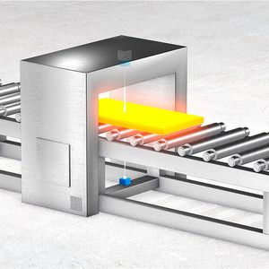 Darstellung der Dickenmessung von Metallbrammen mit dem Ondosense-Apex -Radarsensorsystem.(Bild:  Arcelormittal)