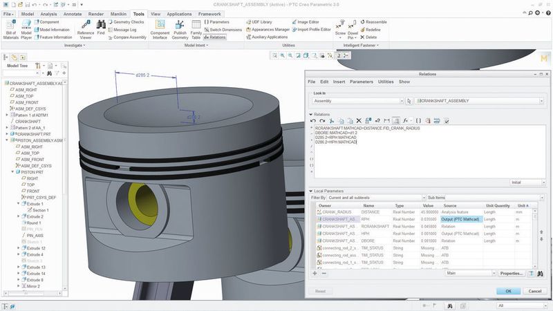 Mit eingebetteten Mathcad-Parametern innerhalb von Relationen kann die Geometrie in Creo bearbeitet werden. (Bild: PTC)