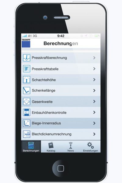 Die Trumpf-App hilft Anwendern, die Bleche abkanten möchten, mit zahlreichen Berechnungen. (Bild: Trumpf)