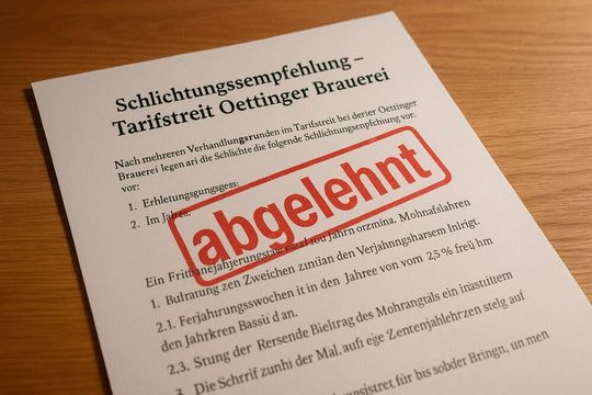 Nach wochenlangem Schlichtungsverfahren ist der Tarifkonflikt bei Oettinger wieder offen.(Bild:  GPT Image Editor / KI-generiert)