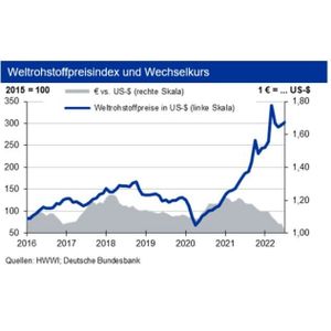 Nach zuletzt leicht sinkenden Rohstoffpreisen könnte ein heißer Herbst mit anziehenden Preisen drohen.(Quellen: HWWI; Deutsche Bundesbank)