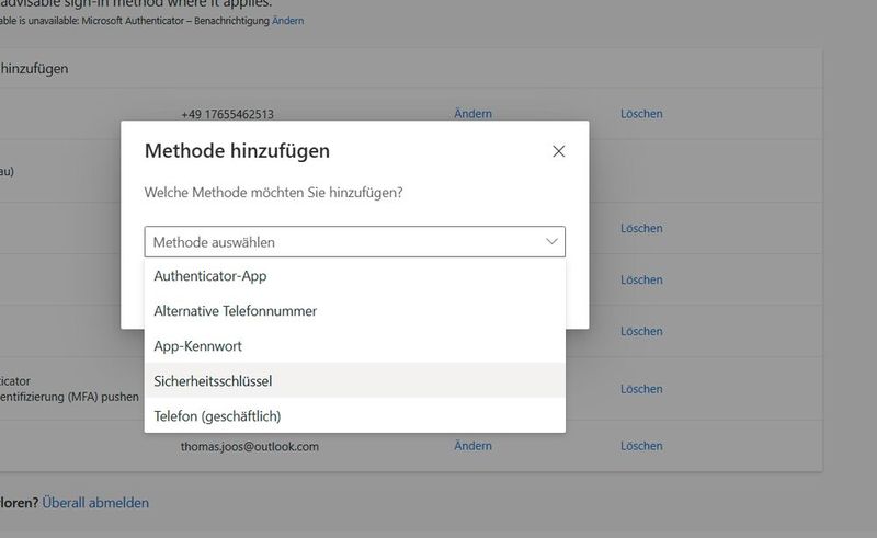 Hinzufügen neuer Anmeldemethoden für die kennwortlose Anmeldung in Azure AD/Entra ID. (Bild: Joos)