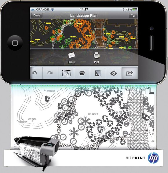 Über die mobile Anwendung AutoCAD WS wird der Anwender ab der nächsten Version die Möglichkeit haben 3D-Zeichnungen darzustellen und seine Designs auf einem im Netz angemeldeten HP Designjet auszudrucken.  (Bild: Autodesk)