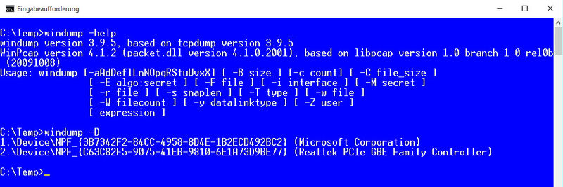 Windump, die unter Windows lauffähige Alternative zum Linux-Tool Tcpdump, erfordert die Installation von WinPcap.