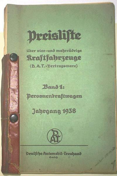 Ein wichtiger Auftrag der DAT war und ist es, Preislisten zur Verfügung zu stellen. Hier ein Exemplar aus dem Jahr 1938. (Bild: DAT)