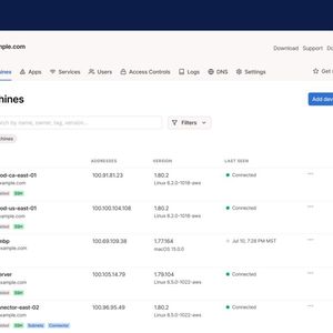 Alle Maschinen anzeigen: Die Ansicht „Maschinen“ bietet eine klare Liste der Geräte, ihrer Versionen und ihres Verbindungsstatus.(Bild:  Tailscale)