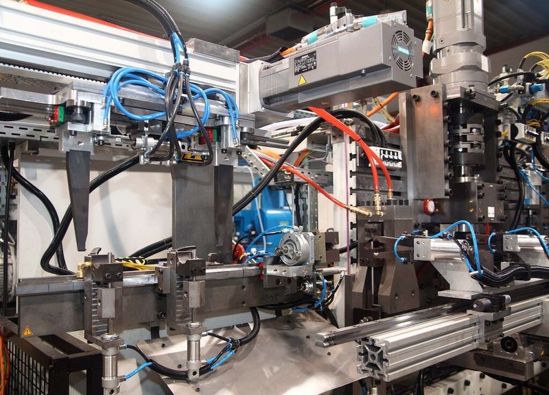 An der Übernahmestation werdem die durch Induktion auf rund 650 °C erwärmten Stababschnitte an den normalen Maschinentransfer übergeben. (Bild: Schmale Maschinenbau)