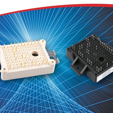 SiC half-bridge power module for inverter and converter stages, shown with conventional pins and press-fit pins. (Bild: StarPower Europe AG)