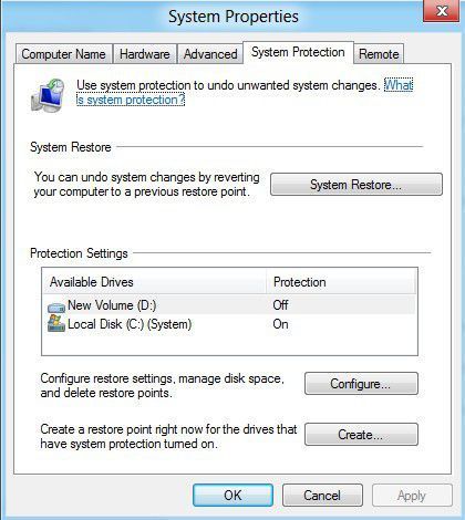 Mit „Configure System Restore“ in der Recovery-Sektion des Action-Centers stehen die gleichen Möglichkeiten zur Verfügung, wie in Windows 7. Hier können Sie über „Create“ manuell Systemwiederherstellungspunkte erstellen, mit „Configure“ den automatischen Schutz für einzelne Festplatten aktivieren und über „System Restore“ das System zurücksetzen. (Archiv: Vogel Business Media)