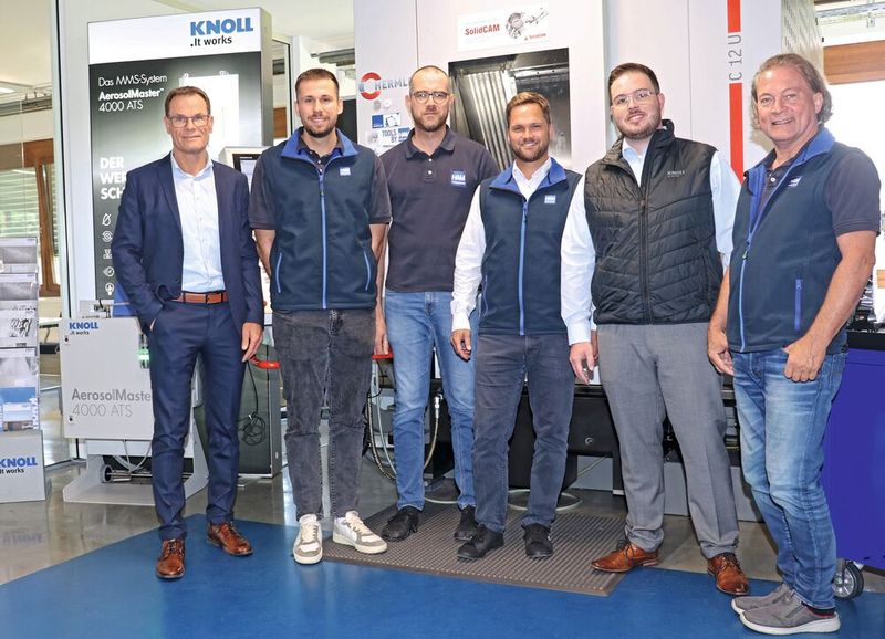 Mit der Teamarbeit hochzufrieden: (von links nach rechts) Ralf Spöcker (Knoll), Marc Schäfer, Michael Schließer und Raffael Eberle (alle HAM) sowie Benjamin Hailfinger (Knoll) und Günter Eberle (HAM). (Bild: Knoll)