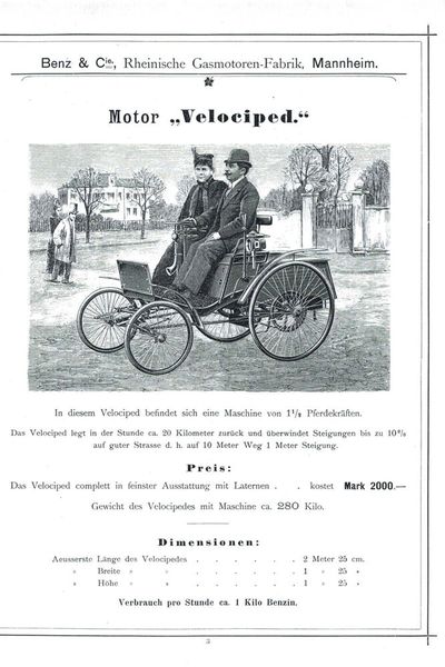 Eine Anzeige von Benz & Cie., Rheinische Gasmotoren-Fabrik, Mannheim, aus dem Jahr 1894 (Bild:  Mercedes-Benz AG)