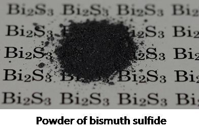 Photograph of bismuth sulfide powder. The powder sample is insoluble, therefore fabrication of devices using wet processes is not possible. (Osaka University)