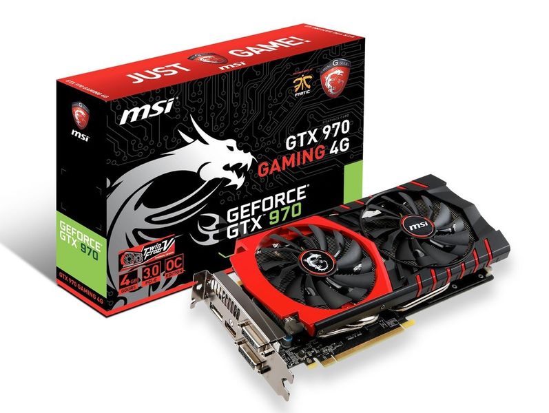 Auch Karten mit dem kleineren Geforce GTX 970 sind mit vier Gigabyte GDDR5-Grafikspeicher bestückt. Hier ist die GTX 970 Gaming 4G von MSI zu sehen. (Bild: MSI)