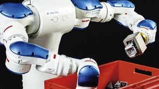 Das neue zweiarmige Robotersystem sorgt für einen schnellen Griff-in-die-Kiste. (Bild: Fraunhofer IPA)