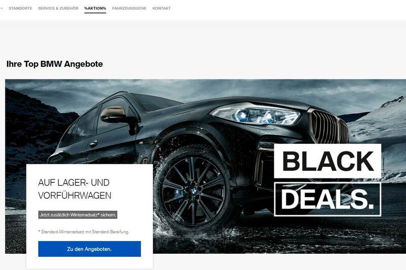 Auch die AHG-Gruppe nimmt vom 26. November bis 3. Dezember am Rabatt-Spektakel teil. Die Händlergruppe bietet Connected Drive Pakete 30 Prozent reduziert an. Außerdem bekommen Kunden beim Kauf von ausgewählten BMW-Modellen einen zusätzlichen Winterradsatz dazu. (Screenshot AHG-Gruppe)