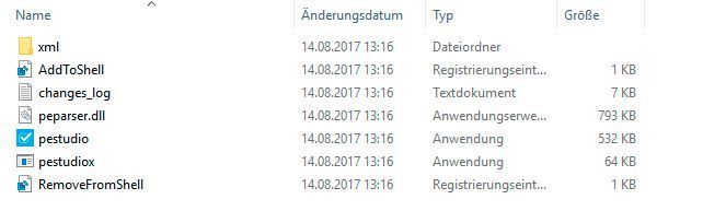 Die entpackten Dateien aus dem PEStudio-Archiv. (R. Dombach)