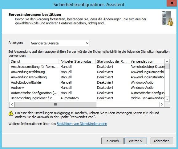 Neben Serverrollen und deren Einstellungen sichert der SCW auch die Dienste auf dem Server ab. (Bild: Thomas Joos)