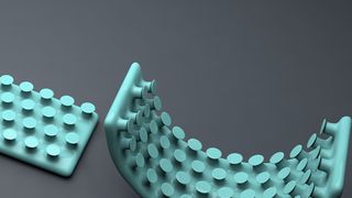 Unterschiedlich gekrümmt verändert sich die Haftwirkung des Silikonmaterials, dessen Oberfläche pilzkopfartig strukturiert wurde. Nach innen gebogen (konkav) ist die Haftwirkung am größten (rechts). (Emre Kizilkan/CAU Kiel)