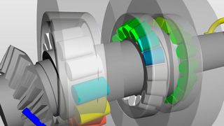 Die Grafik zeigt eine 3D-Animation von SKF Sim Pro Quick mit Wellendurchbiegung und Hertzschen Kontaktspannungen. (SKF)