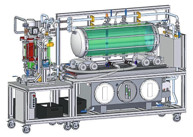 Das Funktionsmodell einer Tankwagenentladung besteht aus einer selbstregelnden Pumpe und einem gläsernen Kesselwagen in Miniaturformat.  (Bungartz)