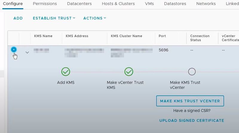 Im vSphere-Client wird die Verbindung zwischen KMS und vCenter angezeigt. Hier ist auch der Verbindungsstatus zu sehen. (Joos)