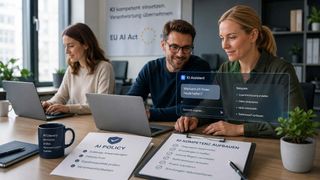 Ab 2. August 2026 müssen Unternehmen die Kompetenz ihrer Mitarbeiter im Umgang mit KI nachweisen können. (Bild: Pinktum/KI-generiert)