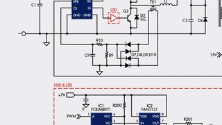 Bild 1: LLC-Konverter weisen zwei Leistungsschalter in Halbbrücke sowie eine zusätzliche Spule L1 auf, wodurch im quasiresonanten Betrieb nur sehr wenig Störimpulse erzeugt werden (Bild: Fairchild)