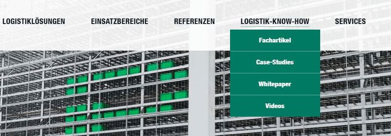 Ehrhardt & Partner sichert seinen Case Studys einen prominenten Platz in der Menüstruktur. Hinter dem Button befindet sich eine Vielzahl an Cases aus den unterschiedlichsten Branchen.