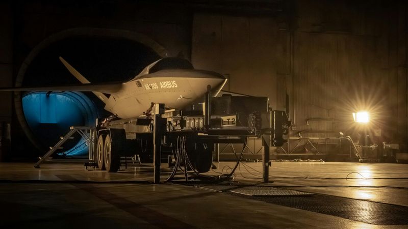 Kratos XQ 58A Valkyrie, a stealthy unmanned combat high subsonic UAV being integrated into European concepts for “loyal wingman” drones working alongside crewed jets, with Airbus as a key partner.(Source:  Airbus Defence and Space GmbH)