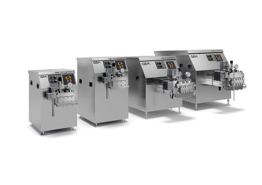 Die neue Serie der GEA KOB-Homogenisatoren umfasst vier Modelle mit einem Druck von bis zu 400 bar und einer Durchsatzleistung von 700 bis 18.000 L/h.(Bild:  GEA)