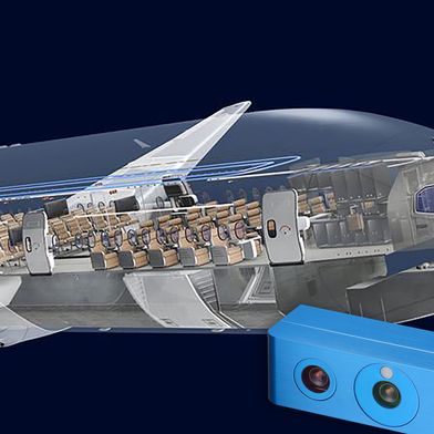 Die Ensenso 3D-Kamera sorgt bei der Fertigung von Flugzeugkabinen für die hochpräzise Erfassung und Ausrichtung der Bohrpositionen. (Bild: Deutsches Zentrum für Luft- und Raumfahrt e.V & IDS Imaging Development Systems GmbH)