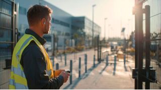 Symbolbild: Mehrstufige Perimetersicherung mit Zaun, Zutrittskontrolle und Videoüberwachung zählt zu den Basismaßnahmen, um kritische Rechenzentrumsstandorte vor unbefugtem Zugriff zu schützen. (Bild: Midjourney / Paula Breukel / KI-generiert)