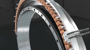 Das ist eine innovative Drehverbindung mit segmentiertem Direktantrieb von Franke aus Aalen. Sie überwindet quasi die Schwerkraft, um Computertomographen langlebiger und präziser zu machen. (Bild: Franke)