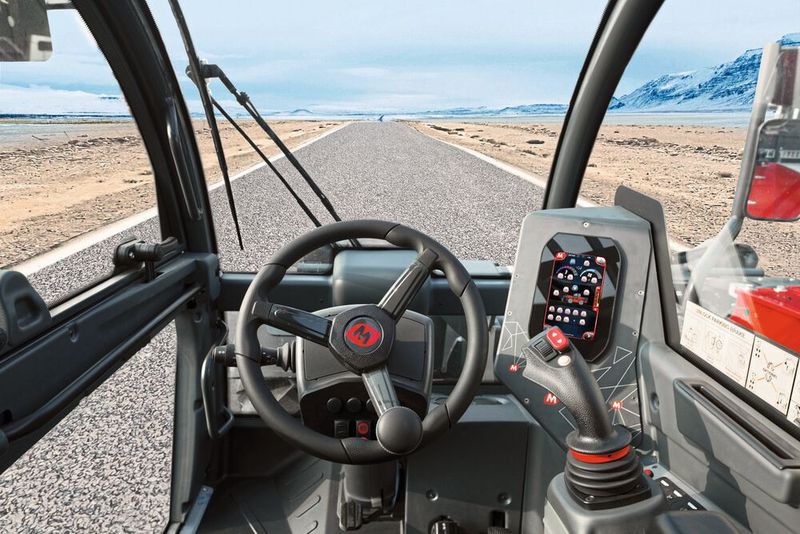 Alles klar: Die großflächige Frontscheibe im Magni-Cockpit sorgt für optimale Übersicht in jeder Hebesituation. Über ein hochauflösendes Display von Würth Elektronik ICS sind alle Funktionen des Magni Combi Touch Systems gut erreichbar. Der Touchscreen ist in robuster Full-Bonding-Technik ausgeführt. (Bild: Magni)