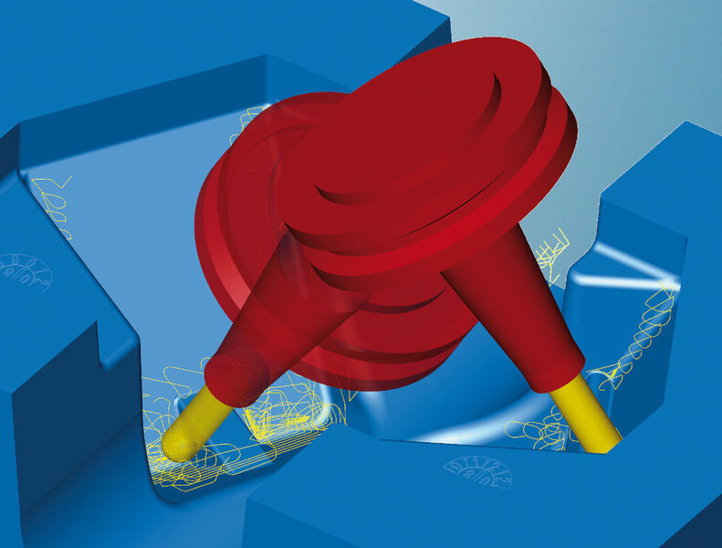 Fünf-Achs-optimiertes Restmaterialschruppen: optimale Werkzeugbahnen, kürzere Werkzeuge, größere Stabilität, höhere Performance. (Open Mind)