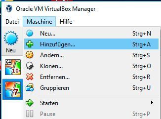 Hinzufügen der Virtuellen Maschine zur VirtualBox über den Oracle VM VirtualBox Manager. (Dombach)