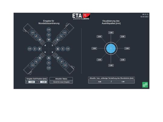 Auf einem übersichtlichen Bedienpanel kann der Maschinenführer eingeben, in welche Richtung und um welchen Betrag er eine Verstellung vornehmen möchte.(Bild:  SHS plus)