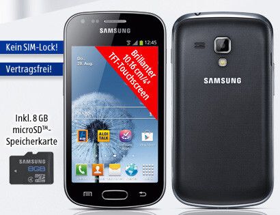 Das Samsung Galaxy Trend ist vertragsfrei und kostet rund 160 Euro. (Bild: Aldi Süd)