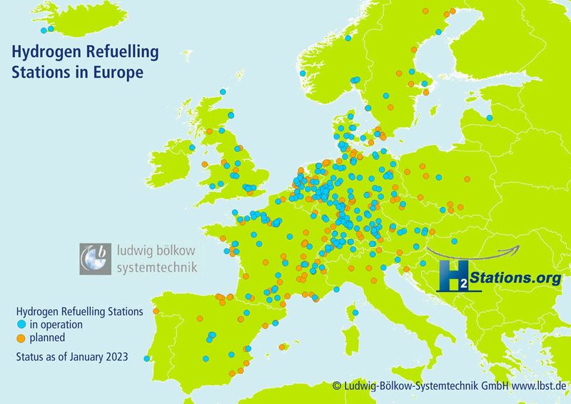 Europa verfügte zum Jahresende 2022 über 254 Tankstellen. (Bild: Ludwig-Bölkow-Systemtechnik)