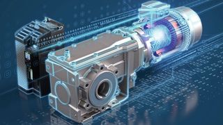 Siemens erweitert sein Simogear-Portfolio um ein neues Synchronreluktanz-Antriebssystem bestehend aus Simogear Standardgetriebe, Simotics-Reluktanzmotor und Sinamics-Frequenzumrichter zur Drehzahlregelung. (Siemens)