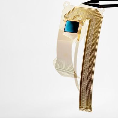 Das Herzschrittmacher-Implantat ist flexibel und passt sich der Form des Gehirns an. Das erhöht den Tragekomfort deutlich. (Bild: Fraunhofer IZM)