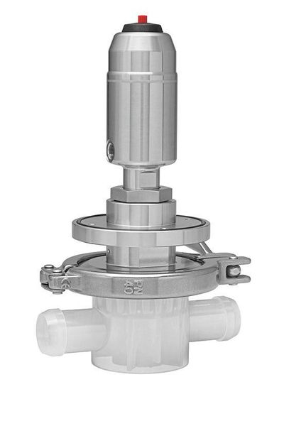 Auch Membranventile wie Gemüs Sumondo können als Single-Use Ausführung gefertigt werden, wobei der Antrieb (oben) in der Anlage verbleibt. (Bild: GEMÜ Gebrüder Müller Apparatebau GmbH & Co. KG)