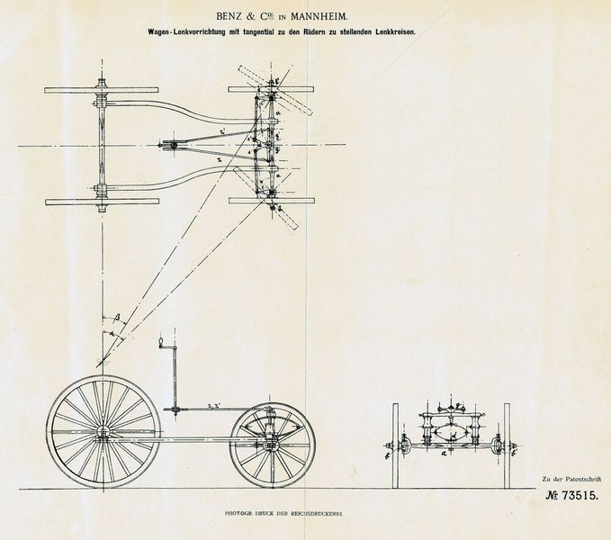 Schema der Achsschenkel-Lenkung, Patent von 1893. (Bild: Mercedes-Benz Classics )