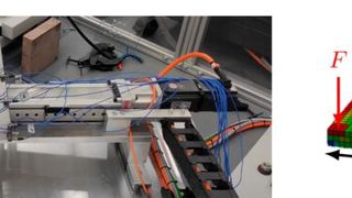 Bild 1: Referenzmaschinentisch aus Vollmaterial (links) in Einbausituation an der Vorschubachse, sowie rechtgs die in der Topologieoptimierung verbesserte Dichteverteilung. (Bild: ISW)