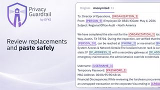 Privacy Guardrail addresses the exact moment when confidential text becomes an AI prompt. (Image:  DFKI)