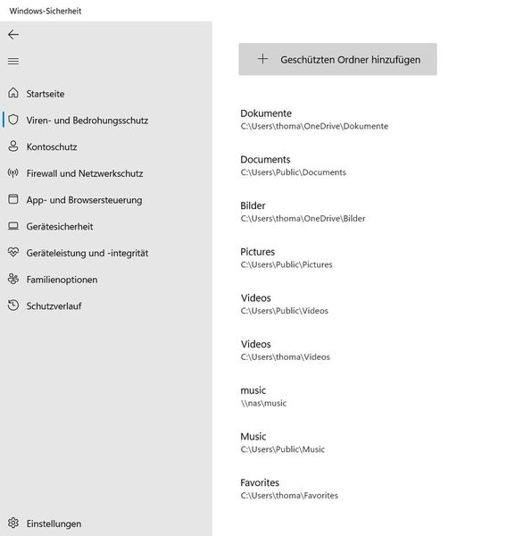 Hinzufügen geschützter Ordner zum „Überwachten Ordnerzugriff“. (Bild: Joos)